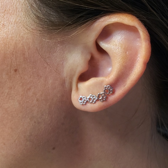 925 Sterling Silver Dog Cat Paw Prints Climbers - Picture 2 of 8